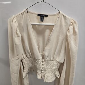 Forever 21 Beige Smocked Blouse Size S